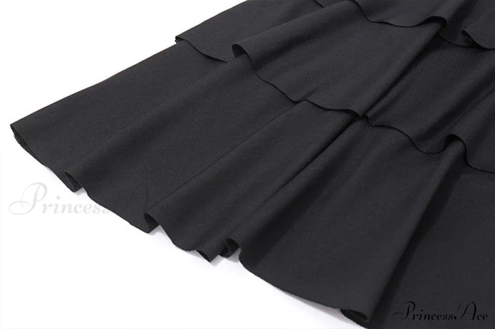 Black Deep V-Neck Charming Backless Frill Mini Dress