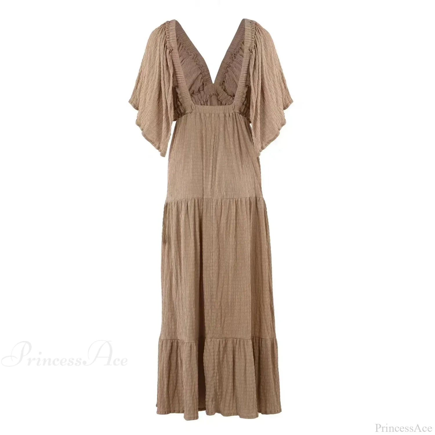 Black Embroidery Round Neck Flare Boho Dress Khaki / S bohodress-250126