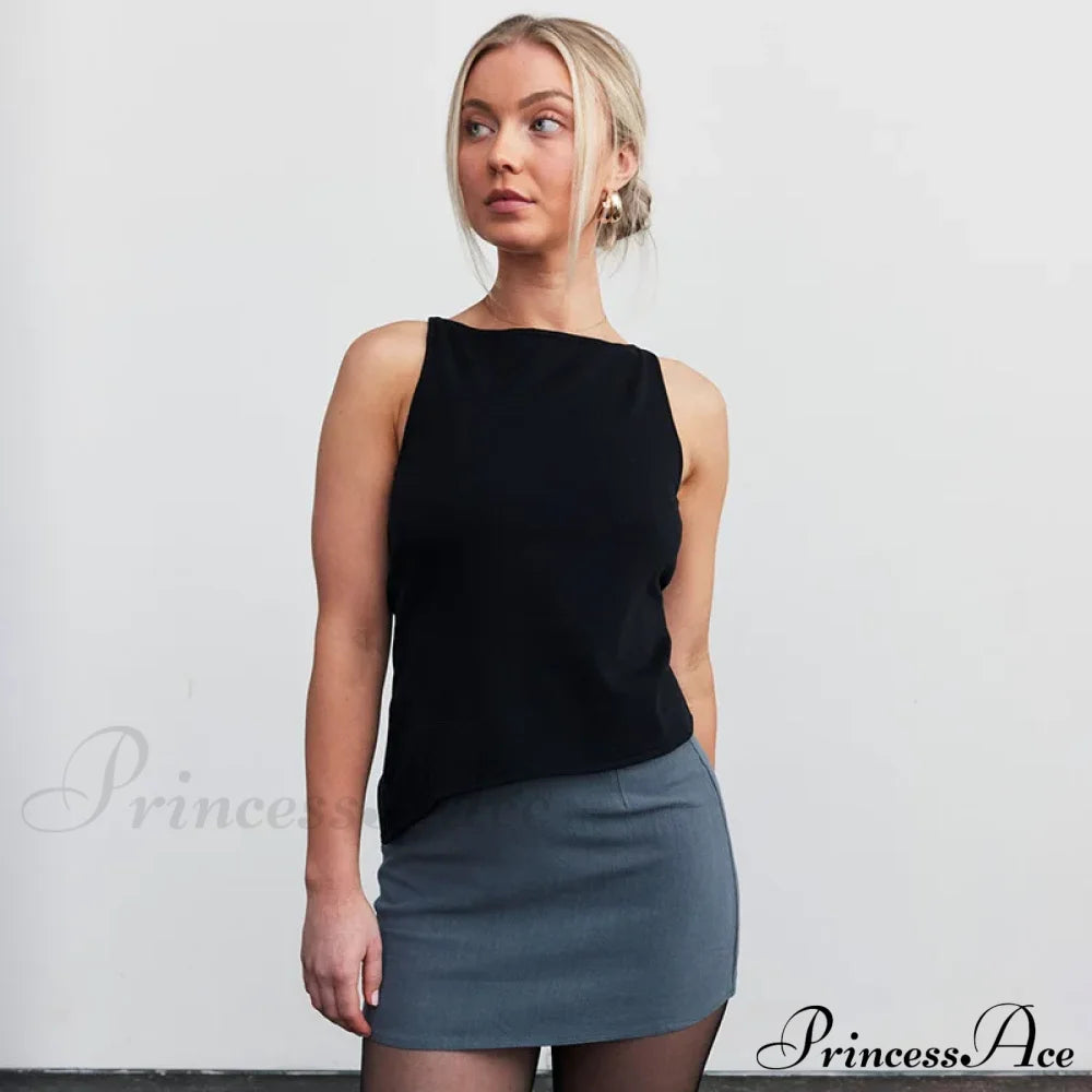 Black Hollow Out Charming Bow Tank Top Black / L