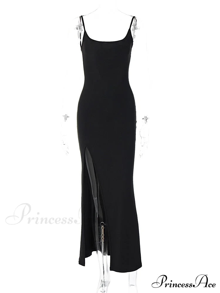 Black Lace Patchwork Charming Maxi Slit Dress