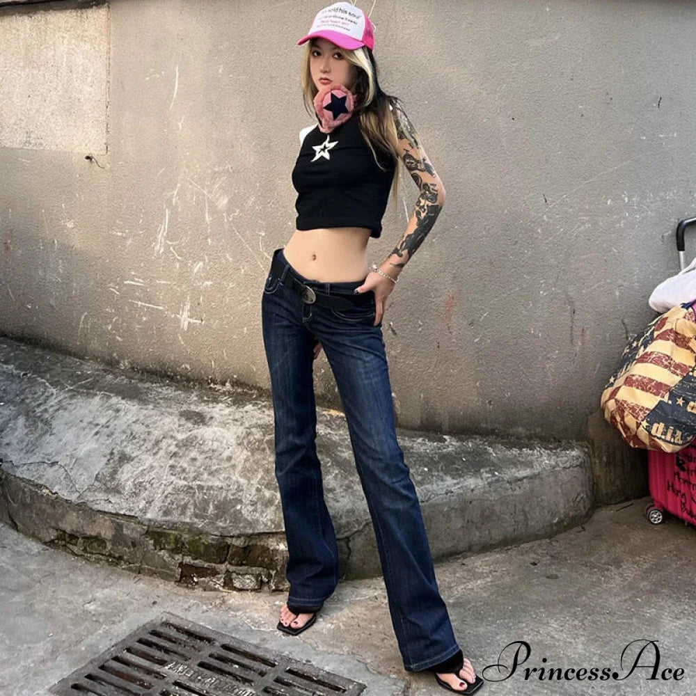 Black N White Charming Contrast Star Print Tee Shirts & Tops