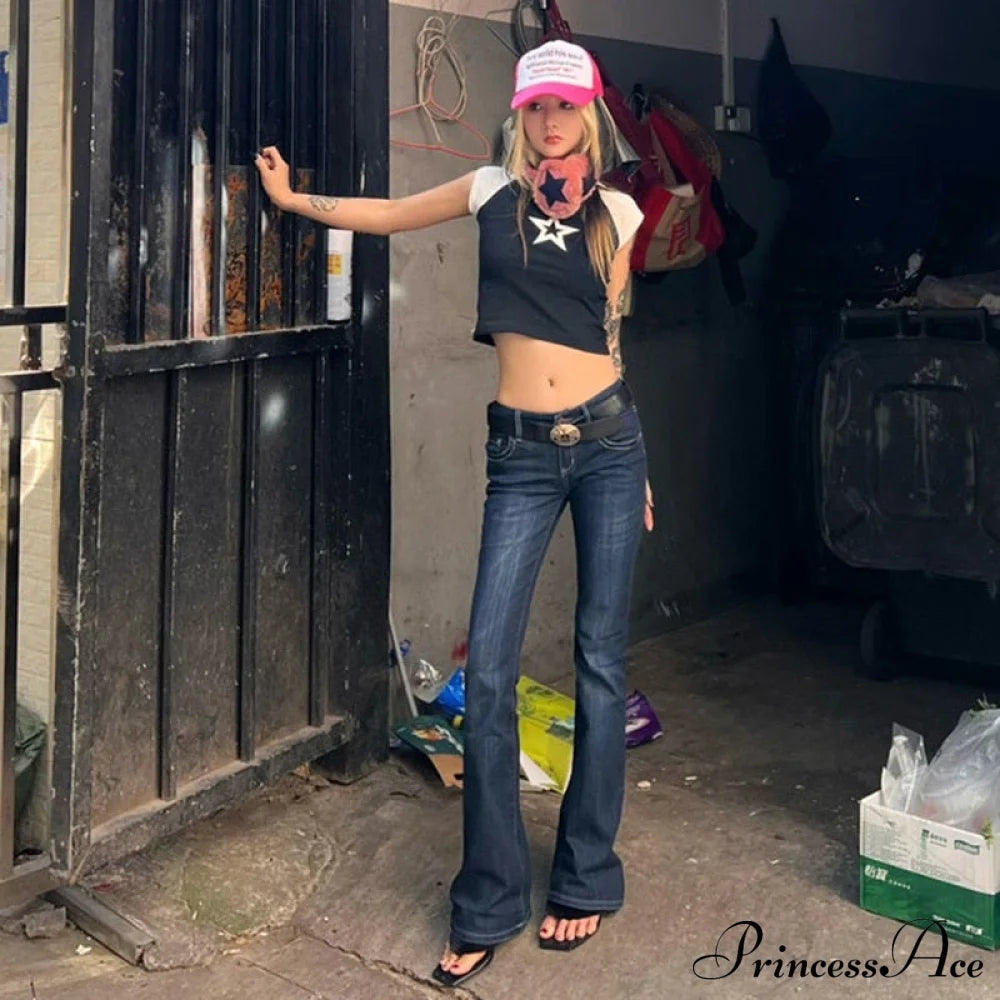 Black N White Charming Contrast Star Print Tee Shirts & Tops