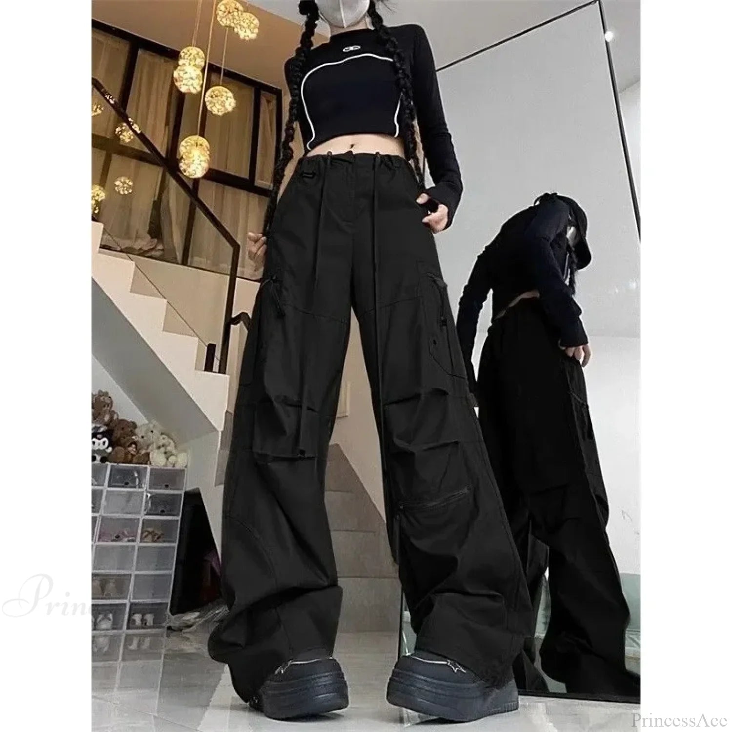 Black Parachute Cargo Pants Y2K Pants