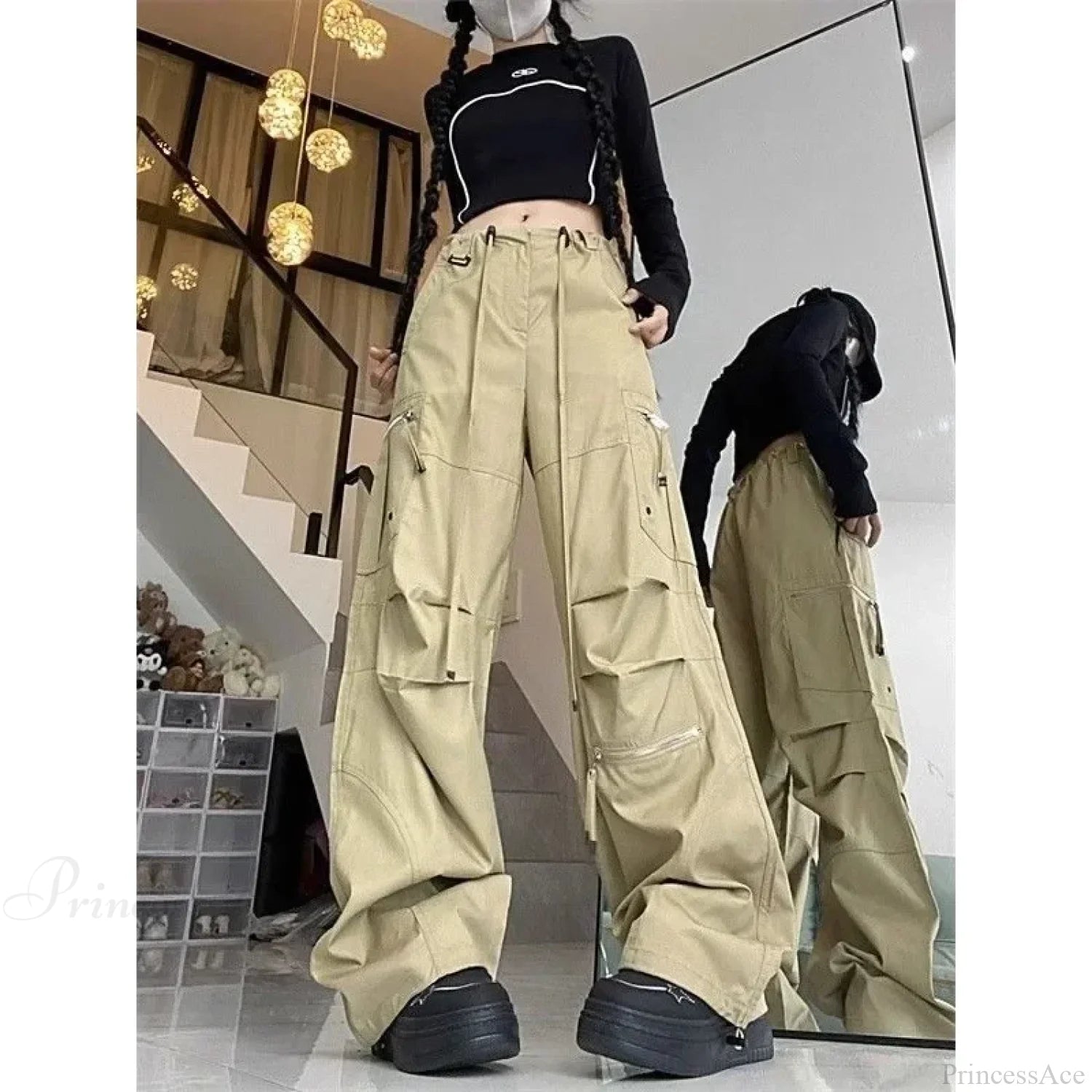 Black Parachute Cargo Pants Y2K Pants