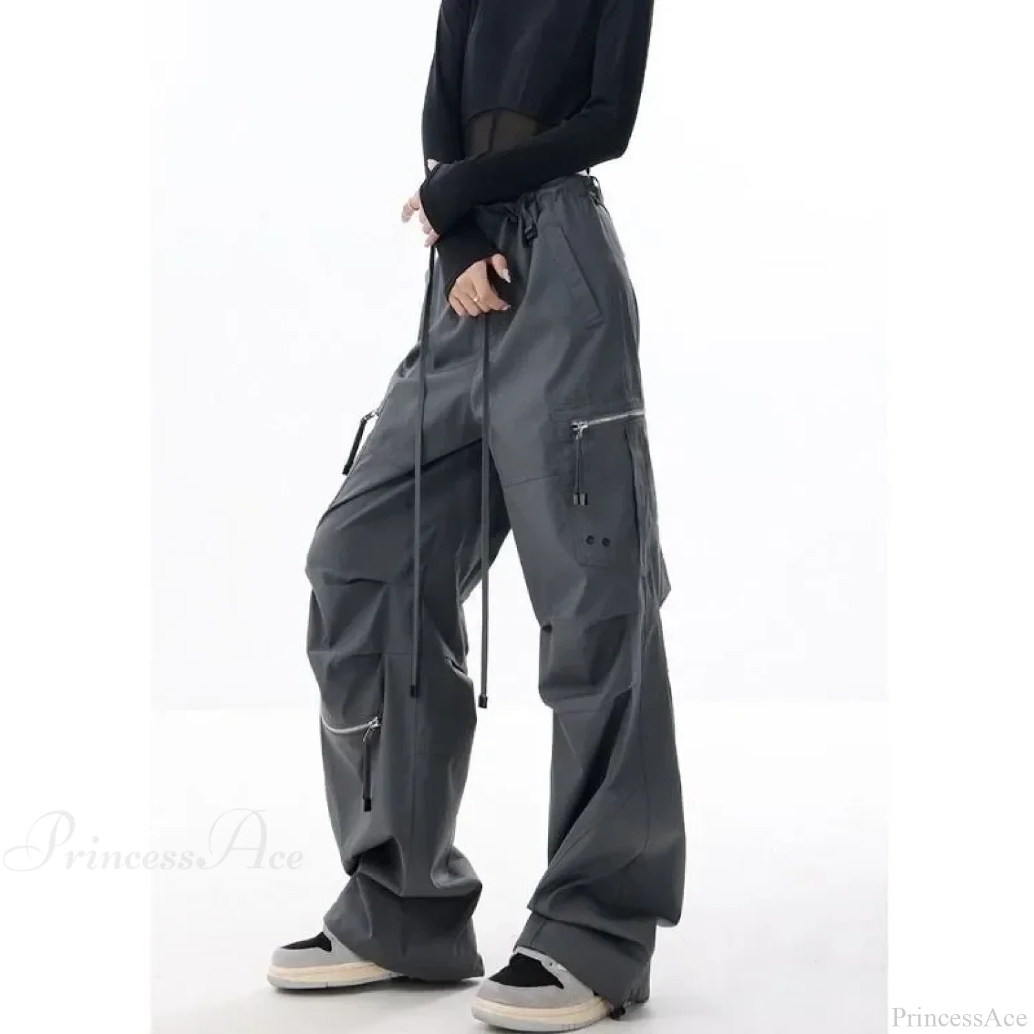 Black Parachute Cargo Pants Y2K Pants Gray / M