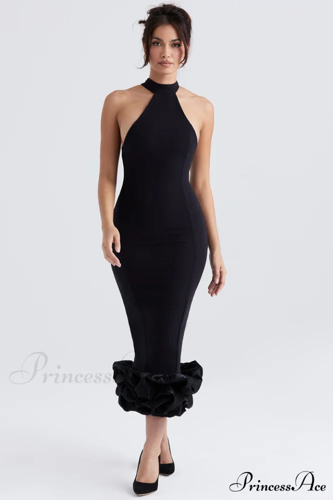 Black Peplum Stylish Midi Dress