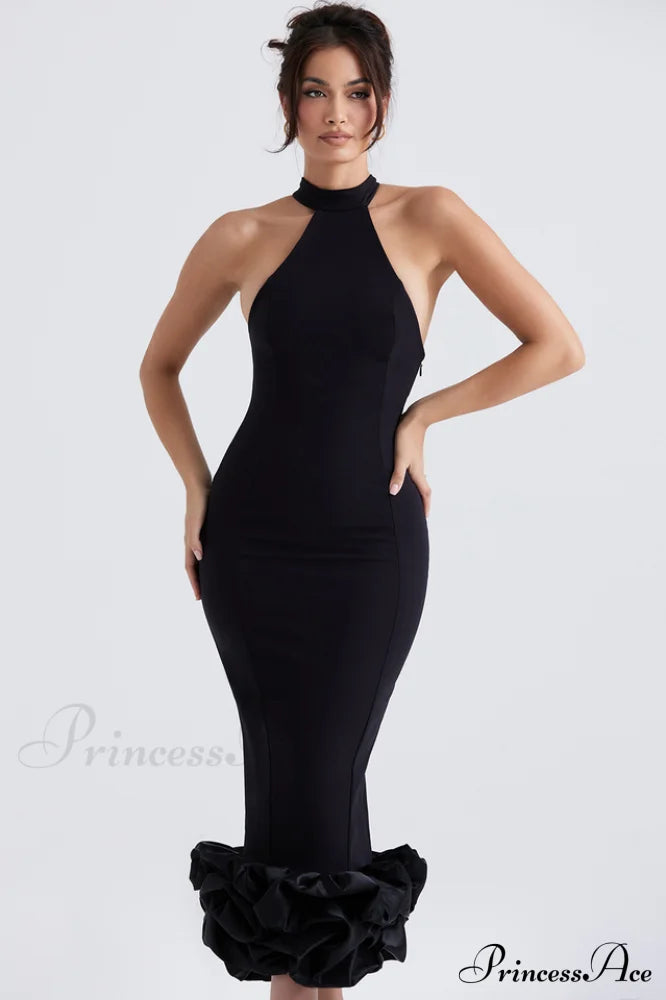 Black Peplum Stylish Midi Dress