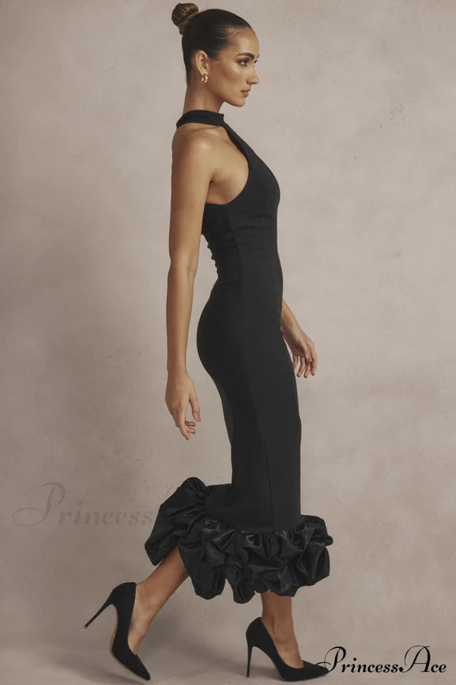 Black Peplum Stylish Midi Dress