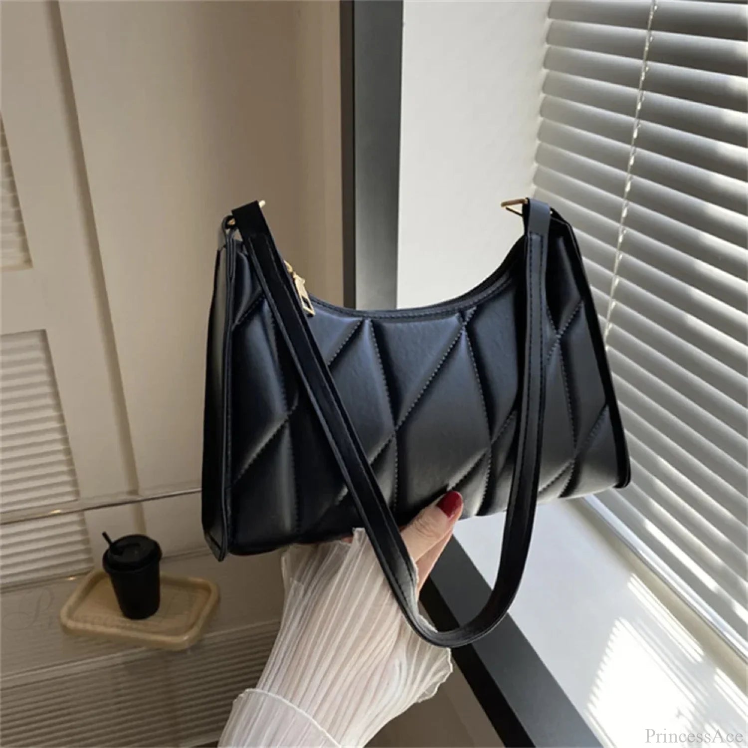 Black PU Leather Retro Hobos Shoulder Bag Black shoulder-250126