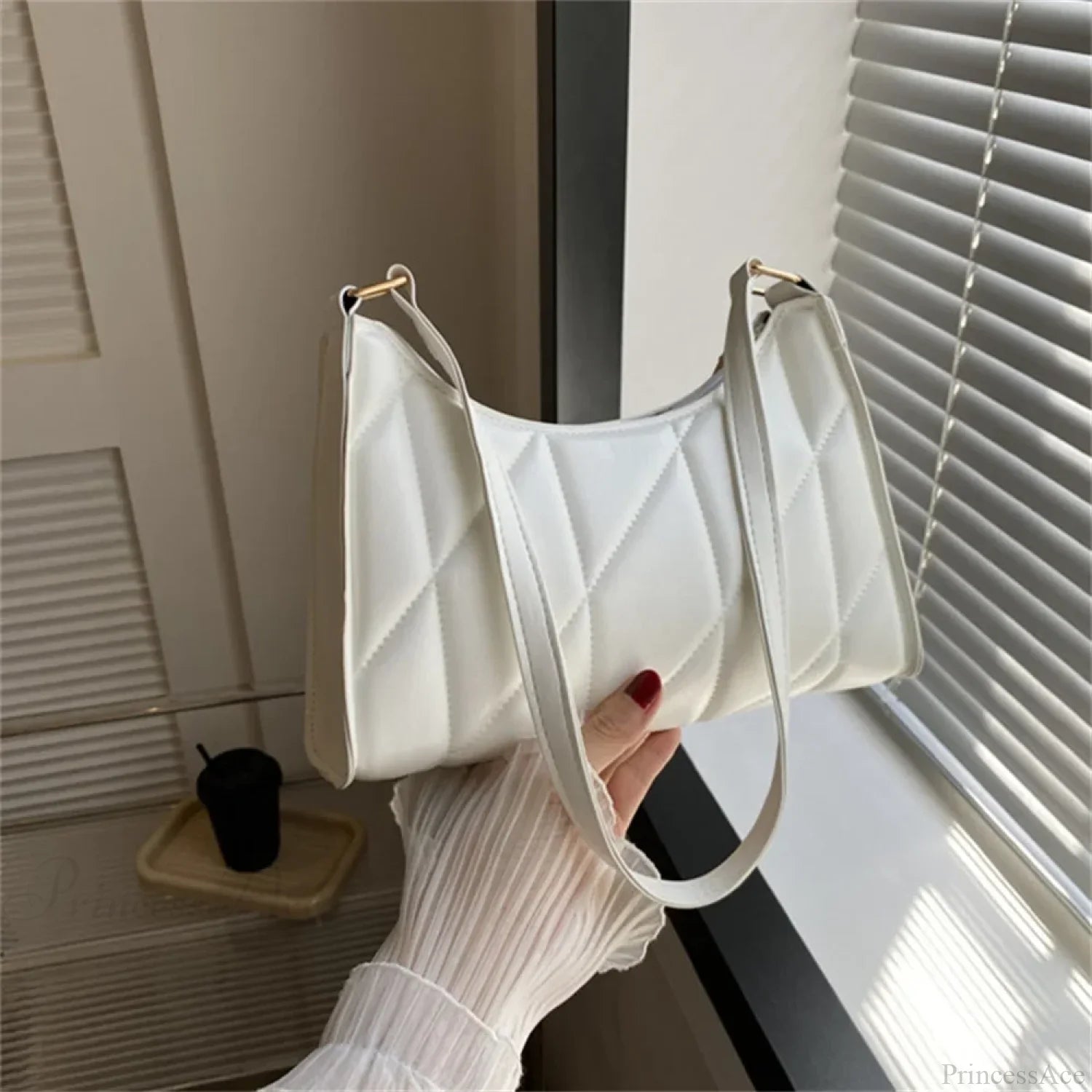 Black PU Leather Retro Hobos Shoulder Bag White shoulder-250126