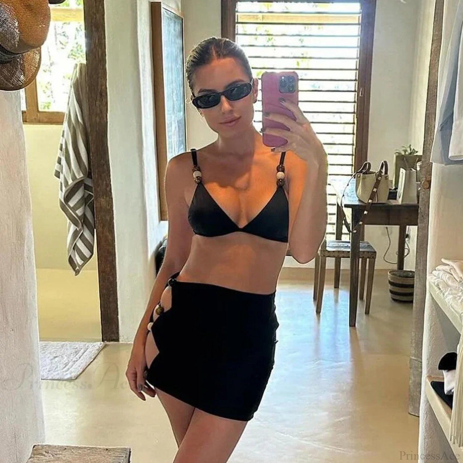 Black Push Up Three Piece Swimsuit