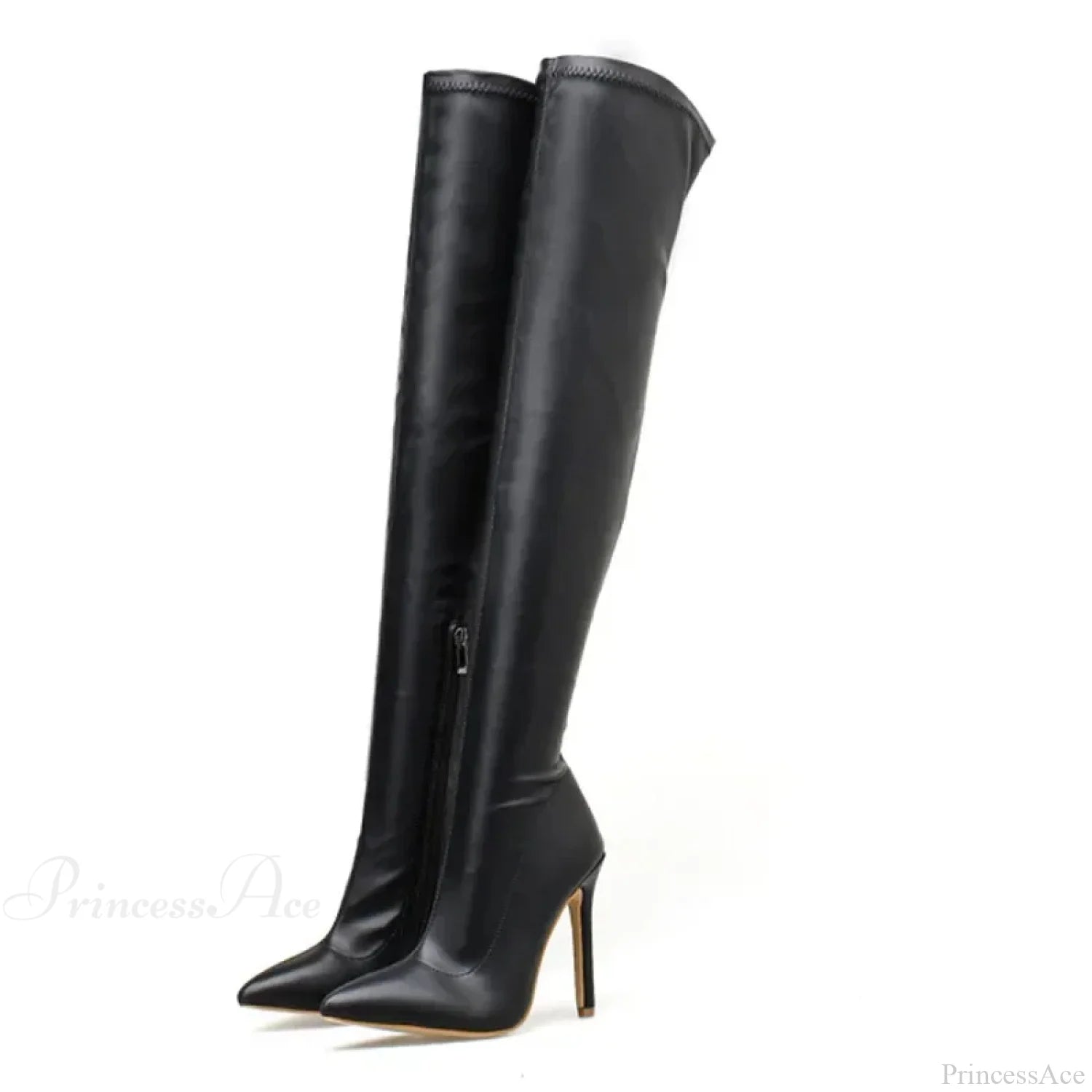 Black Sexy Thigh High Over The Knee Leather Boots Pointed Toe 11.5Cm Heels Stiletto Club Heel