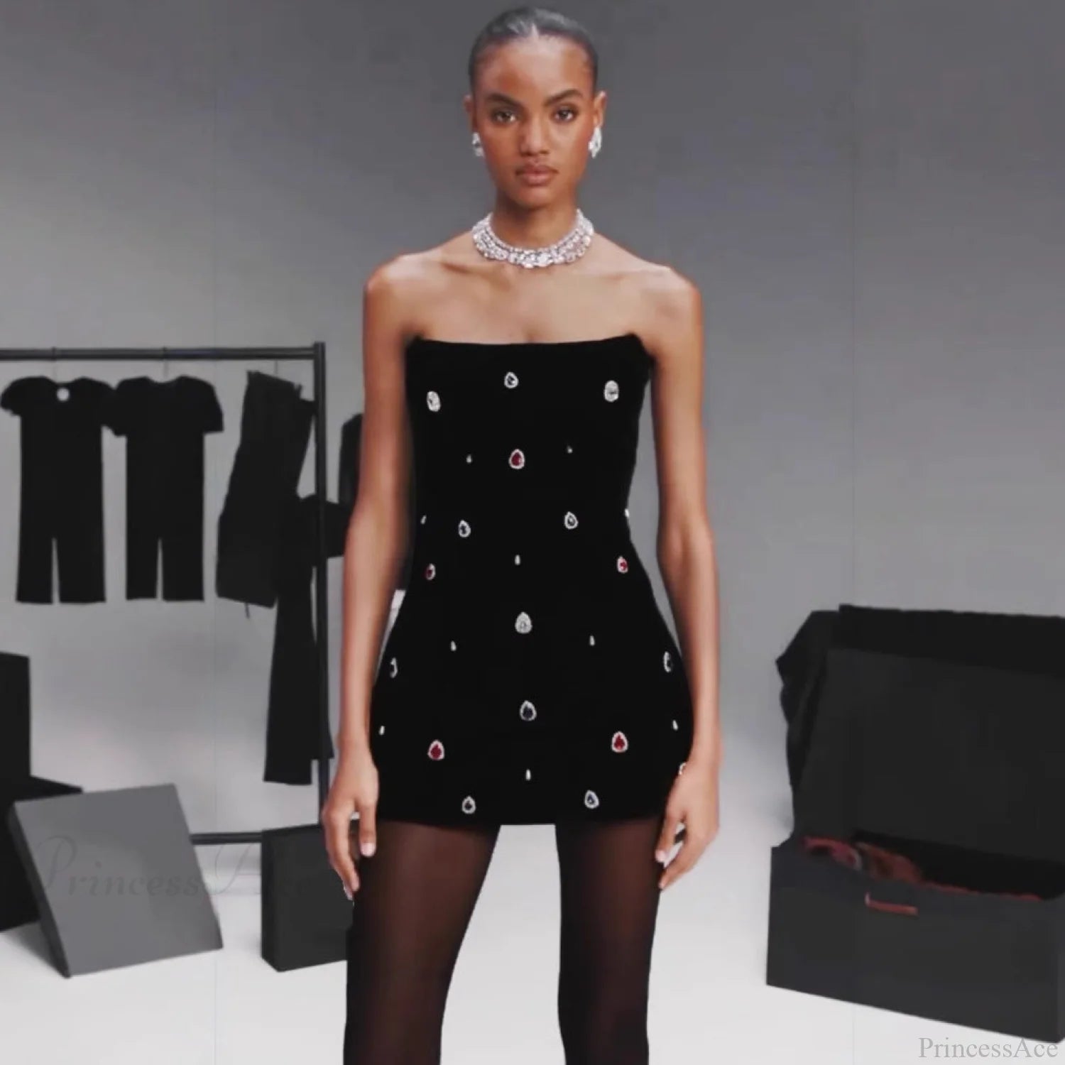 Black Strapless Bandage Prom Dress for Party promdress-250223