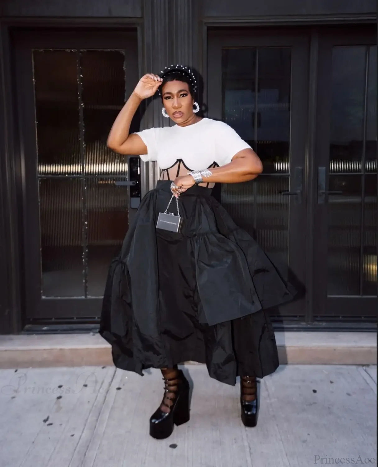 Black Taffeta Ankle Length Skirt