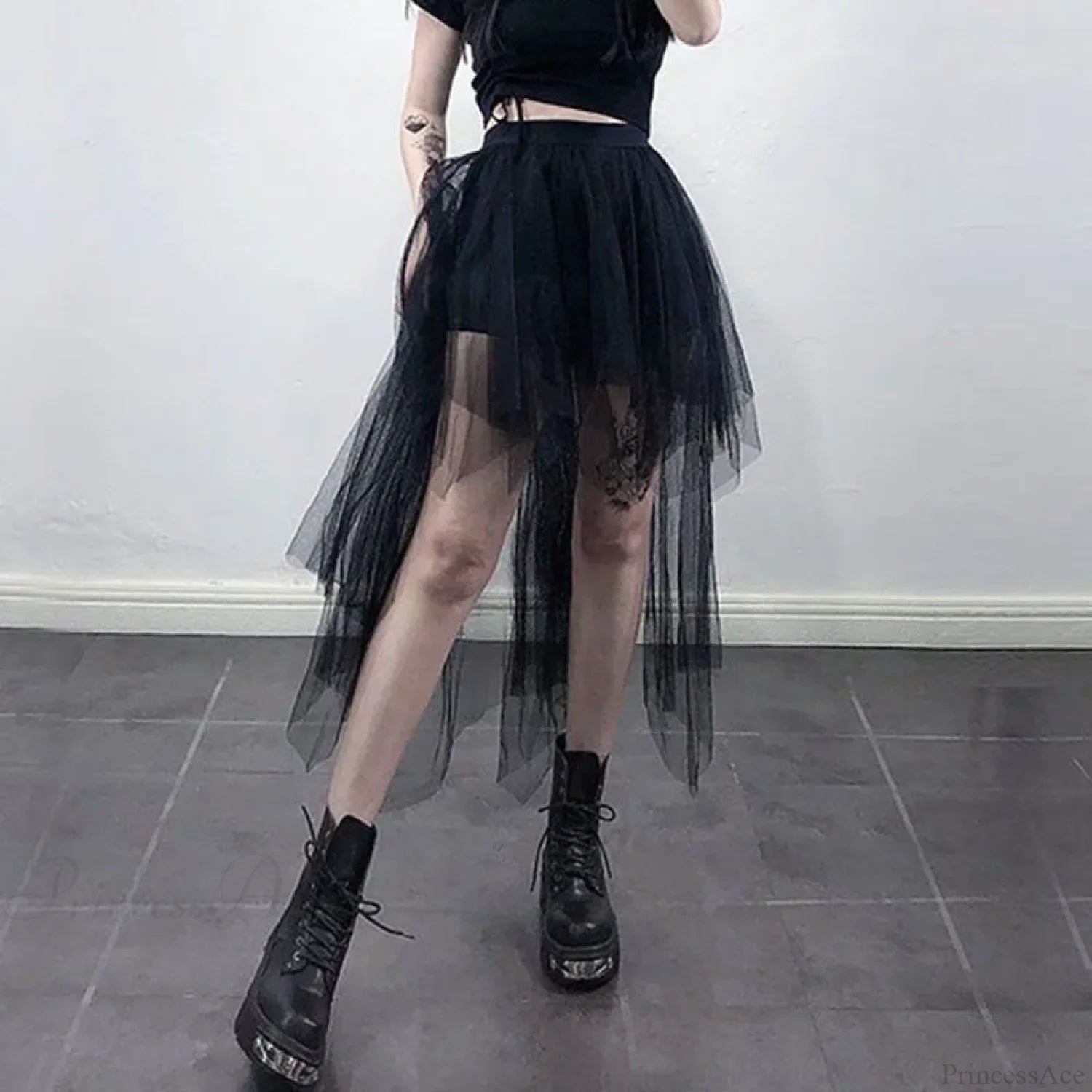 Black Tulle High Waist Midi Skirt Black / S