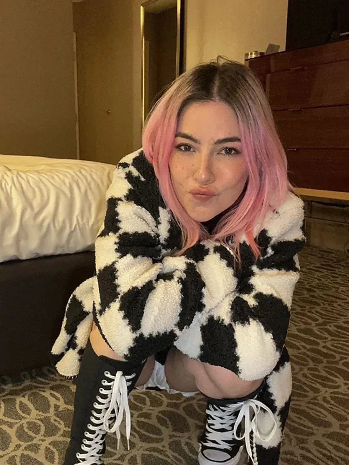 Black White Plaid Cotton Coat