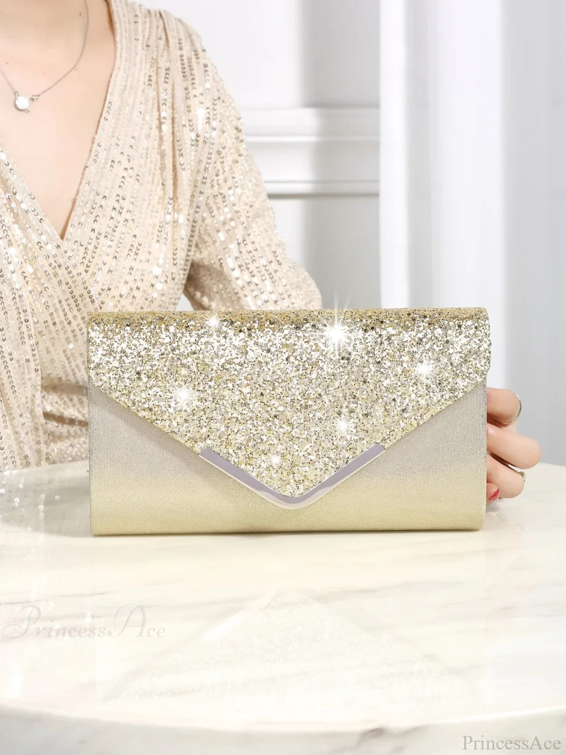 Bling Shiny Elegant Envelope Clutch Party Wedding Bag Gold clutchbag-250126