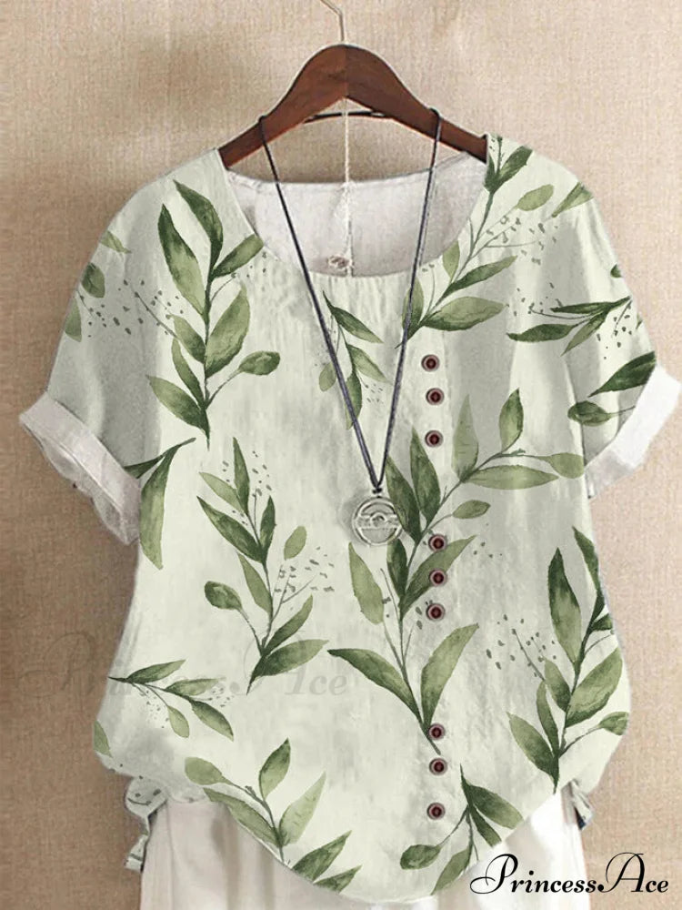 Blouse Casual For Fashion Loose Patterned Short-Sleeved Retro Summer Blouses