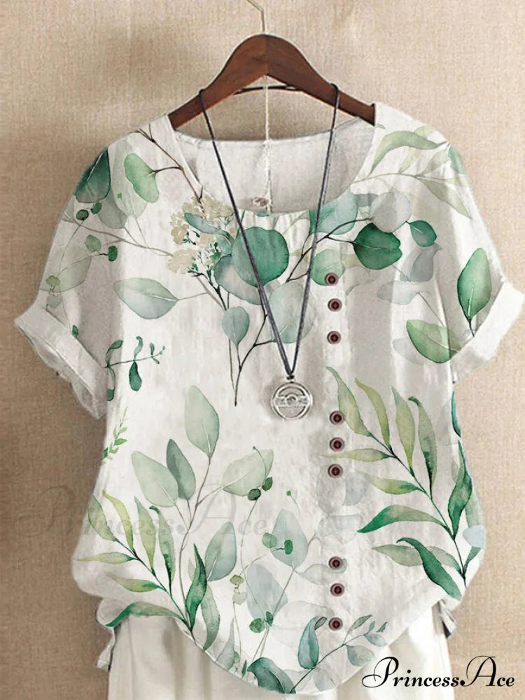 Blouse Casual For Fashion Loose Patterned Short-Sleeved Retro Summer Blouses