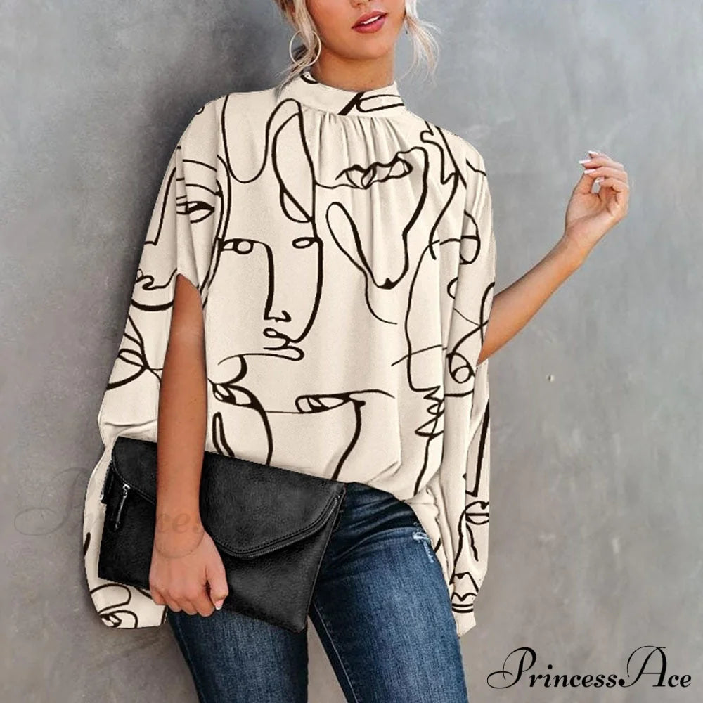 Blouse Loose Top Femme Arm Casual Design Women Warm-Season Fashion Brief Elegant