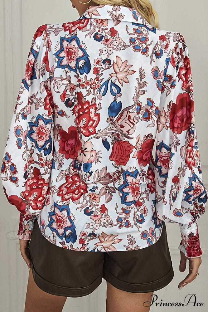 Blouse Neckline Flowered Bohemian Button-Up Top Tops/Blouses & Shirts