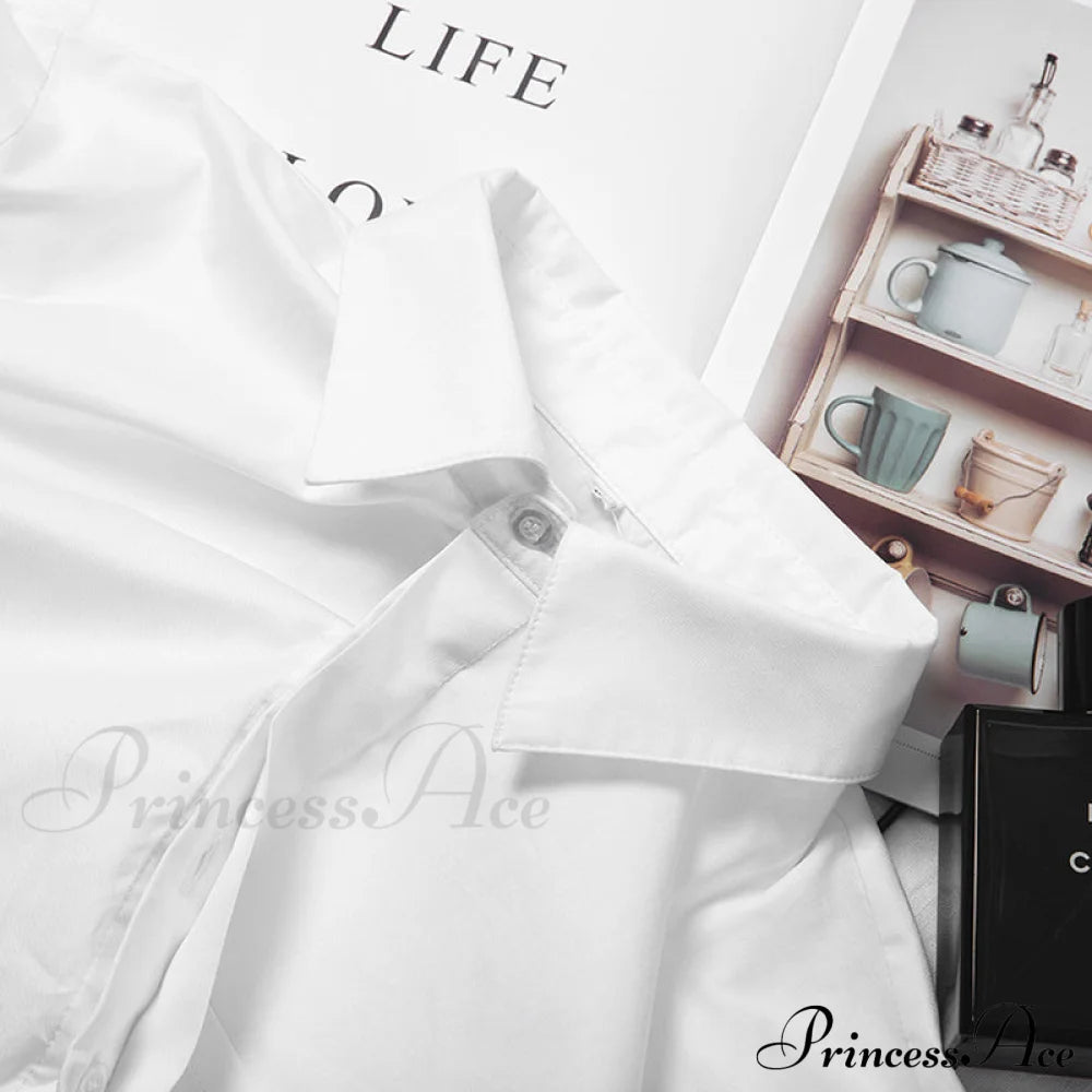 Blouse Shirts Women Neckline Solid Color Long Oversized Arm Tassel For Crop Lapel Top Female