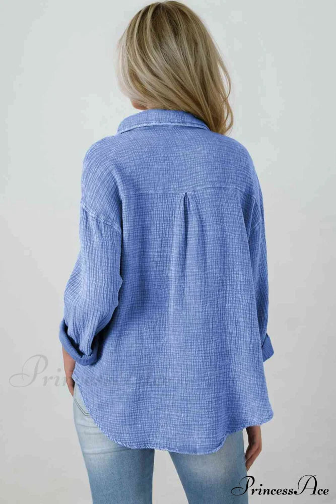 Blouse Textured With Buttons Clothes