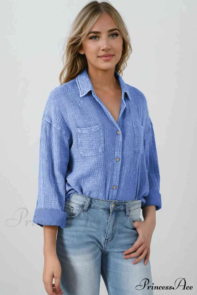 Blouse Textured With Buttons Clothes