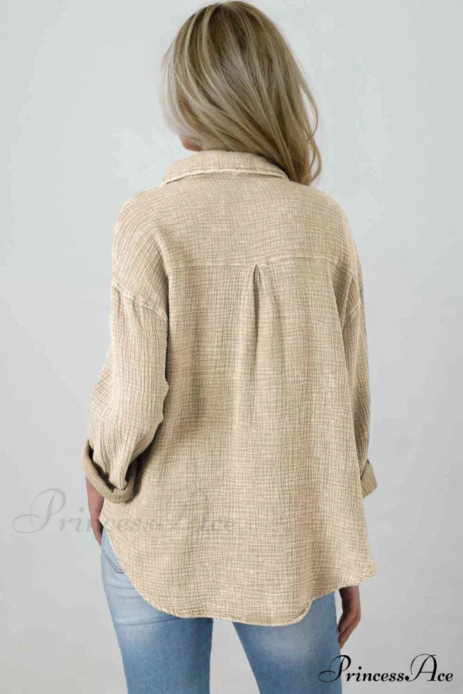 Blouse Textured With Buttons Clothes