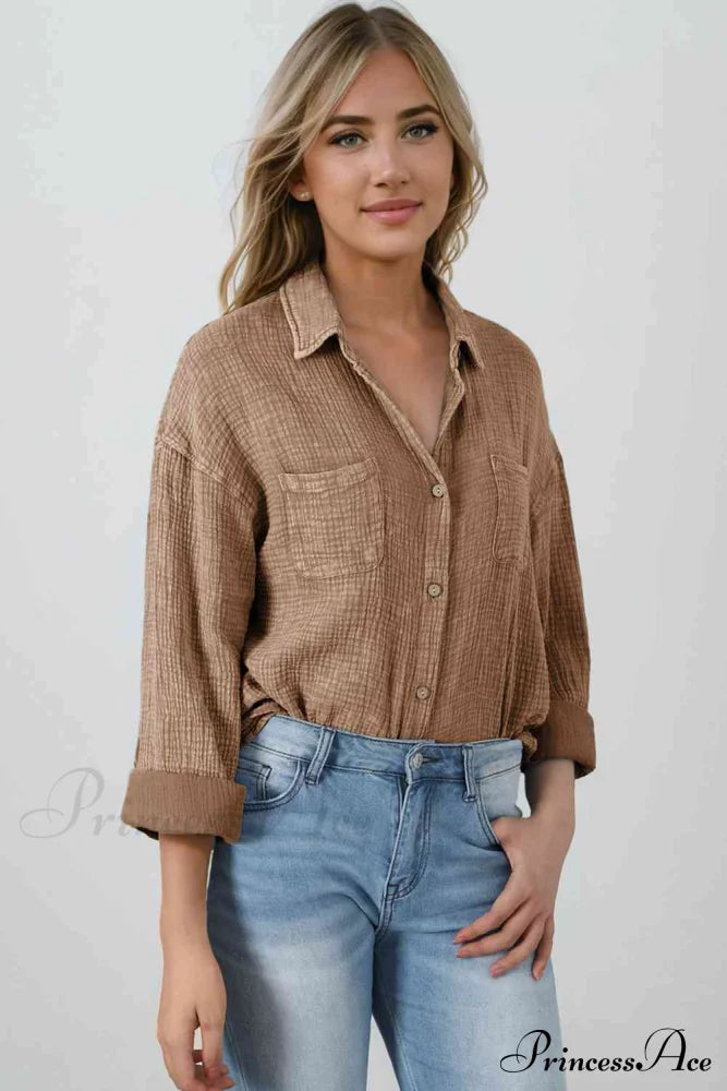 Blouse Textured With Buttons Clothes