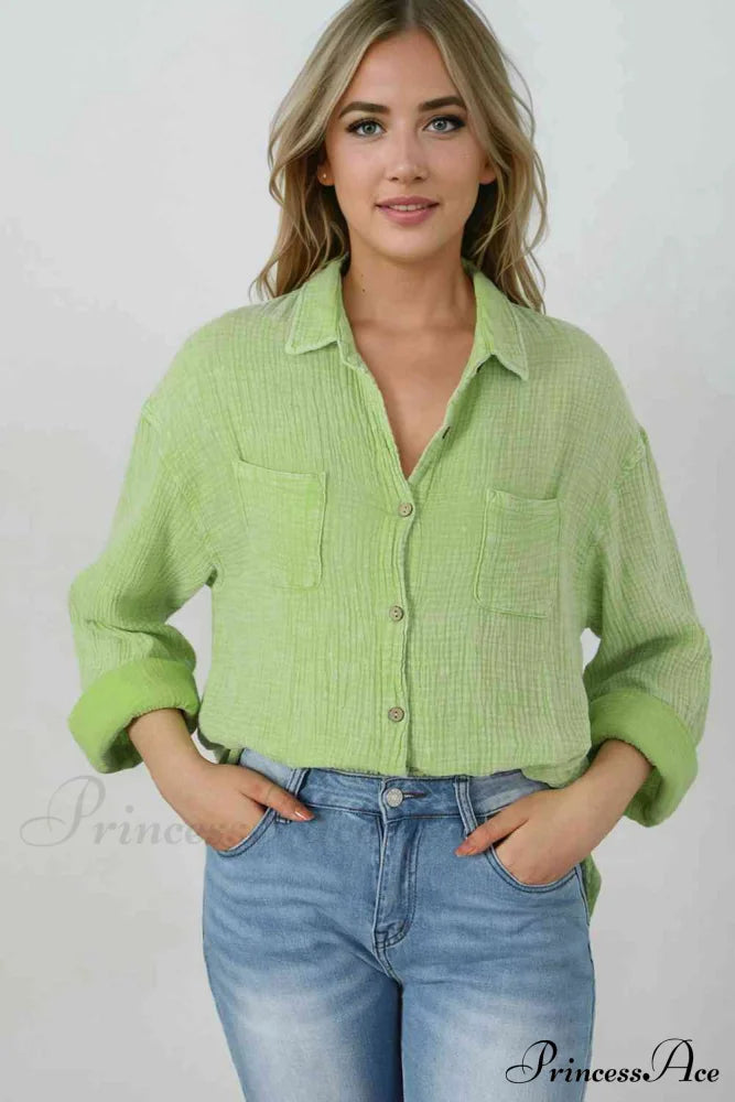 Textured Button Down Shirt Gum Leaf button down shirt clothes Ship From Overseas shirt SYNZ top