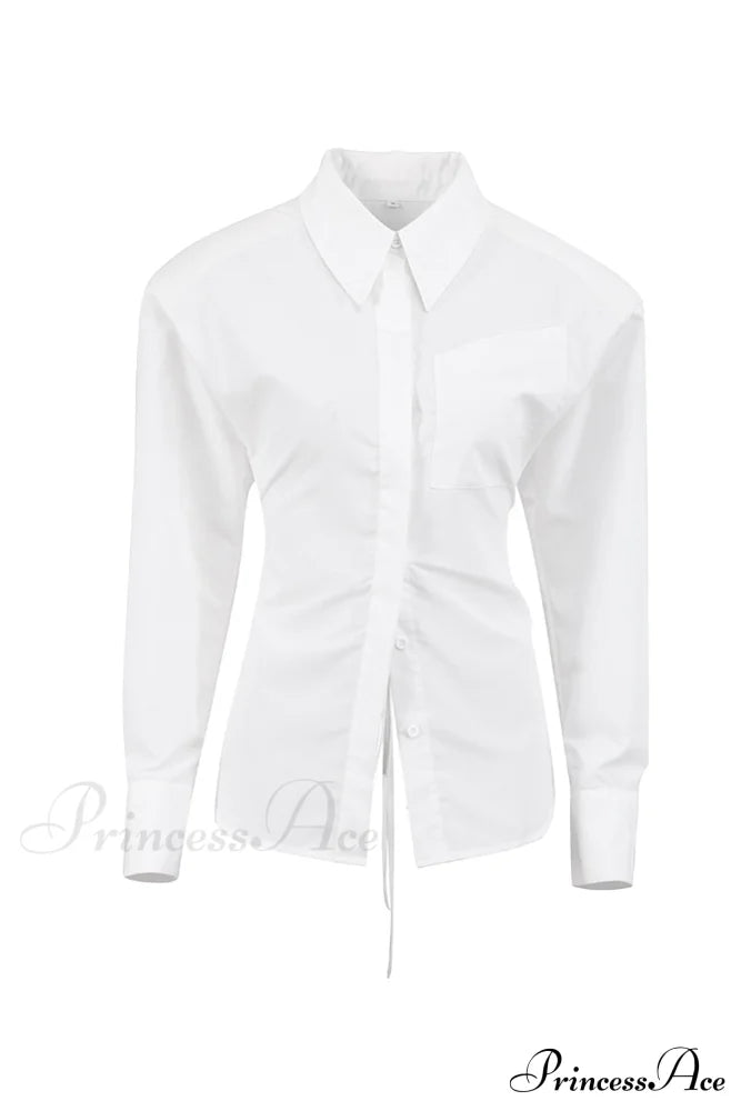 Blouse White Arm Shoulder Long Backless With Up Lace Pads Blouses