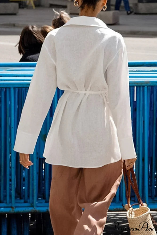 Blouse White Slit With Long Lace Cotton Up Sleeves Blouses