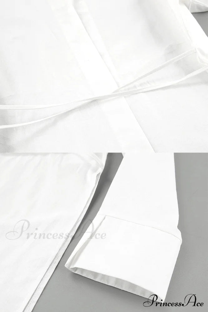 Blouse White Slit With Long Lace Cotton Up Sleeves Blouses