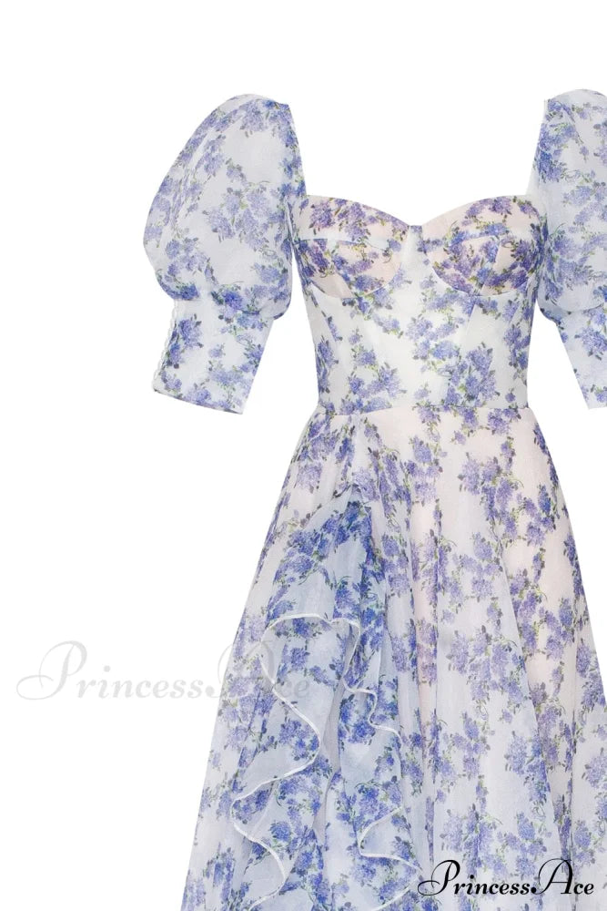 Blue Hydrangea Stylish Maxi Princess Dress