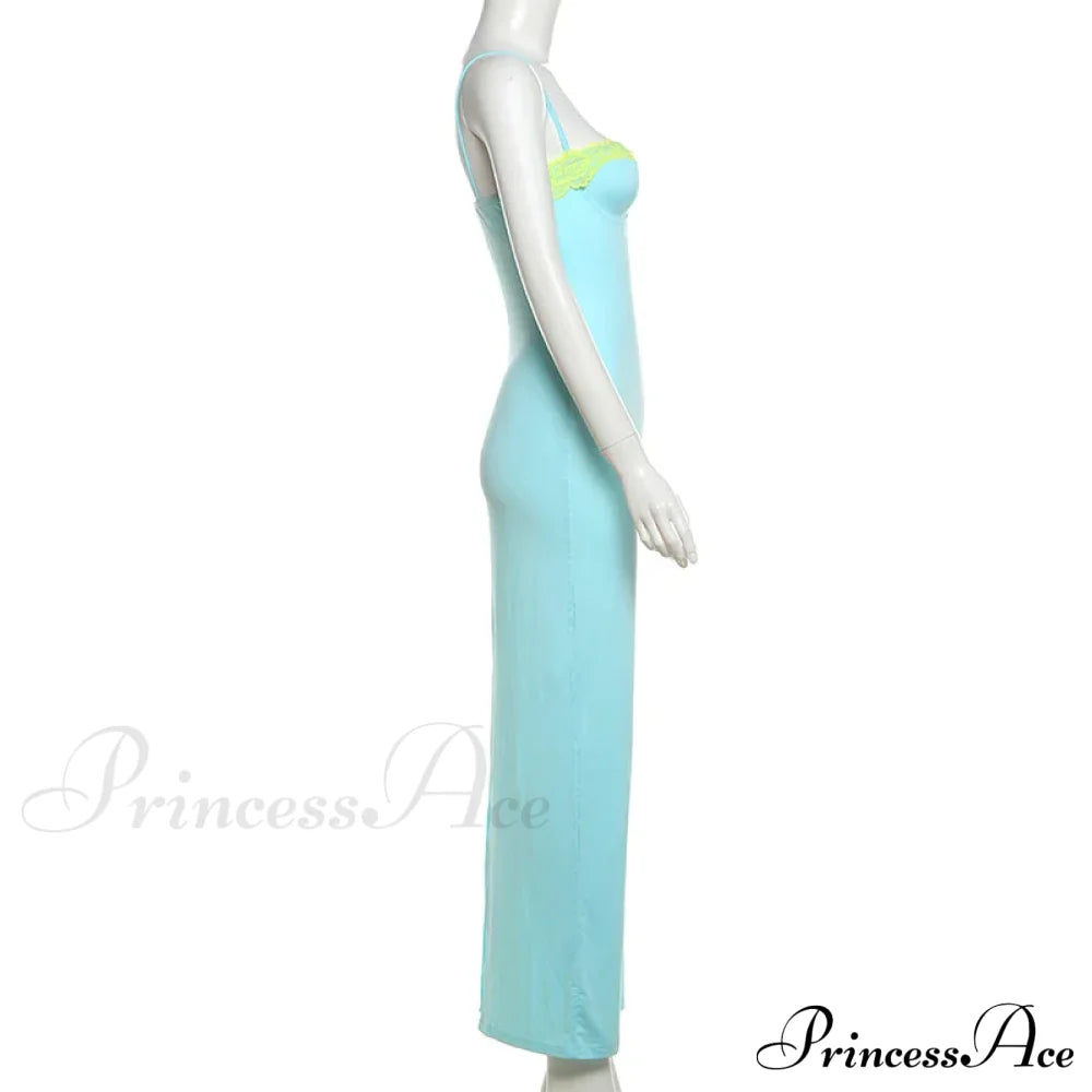 Blue Neon Mesh Charming Strap Bodycon Midi Dress