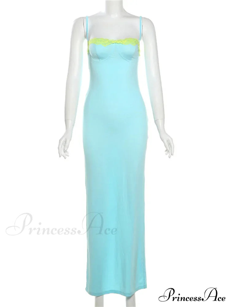 Blue Neon Mesh Charming Strap Bodycon Midi Dress