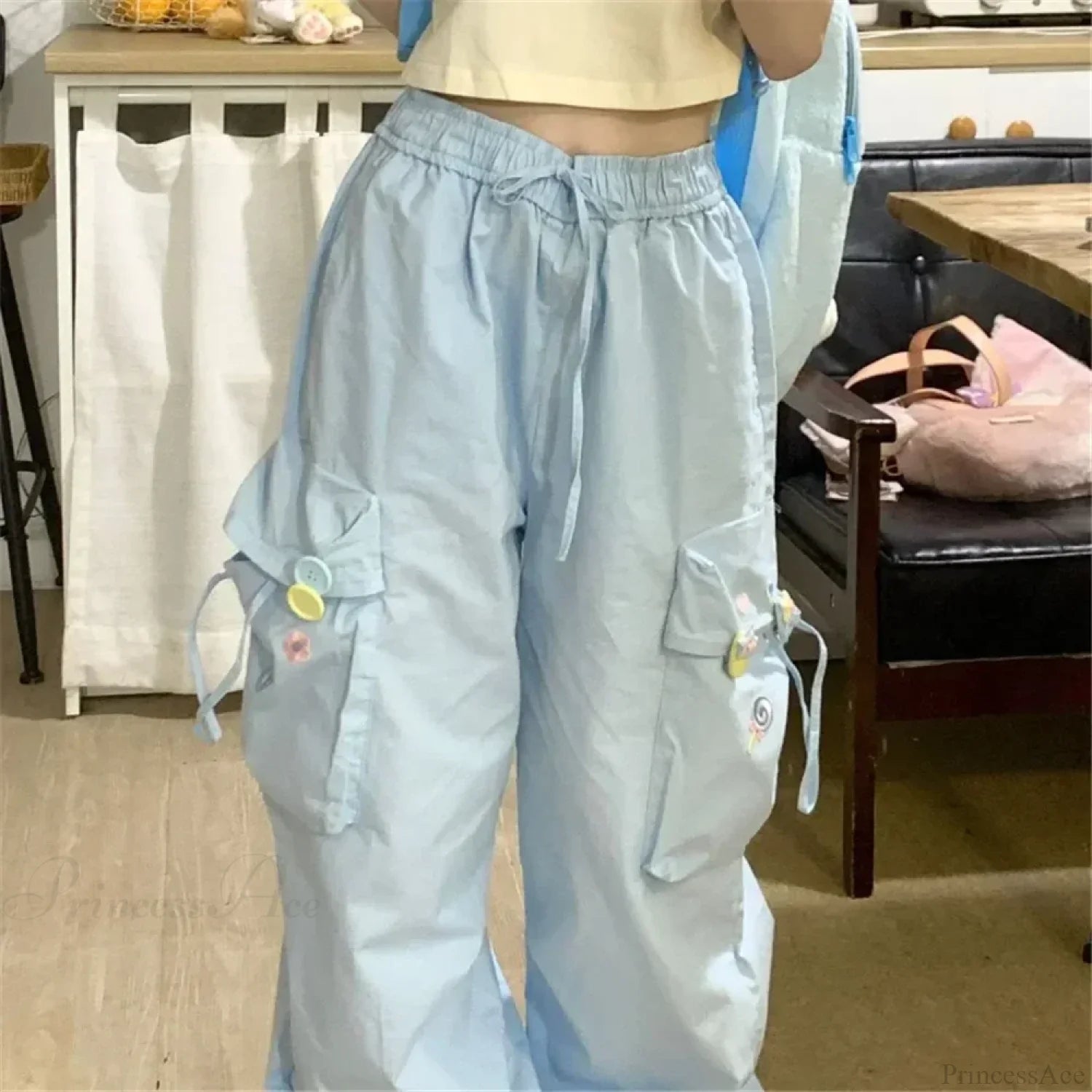 Blue Sweet Embroidered Casual Japanese Trend Pant pant-250223