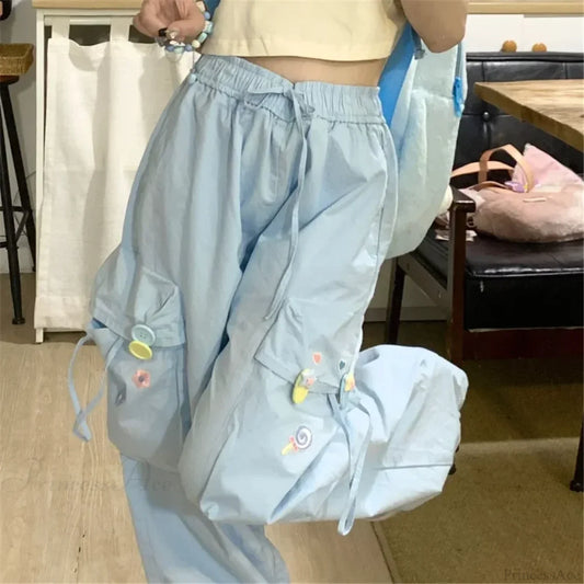 Blue Sweet Embroidered Casual Japanese Trend Pant pant-250223