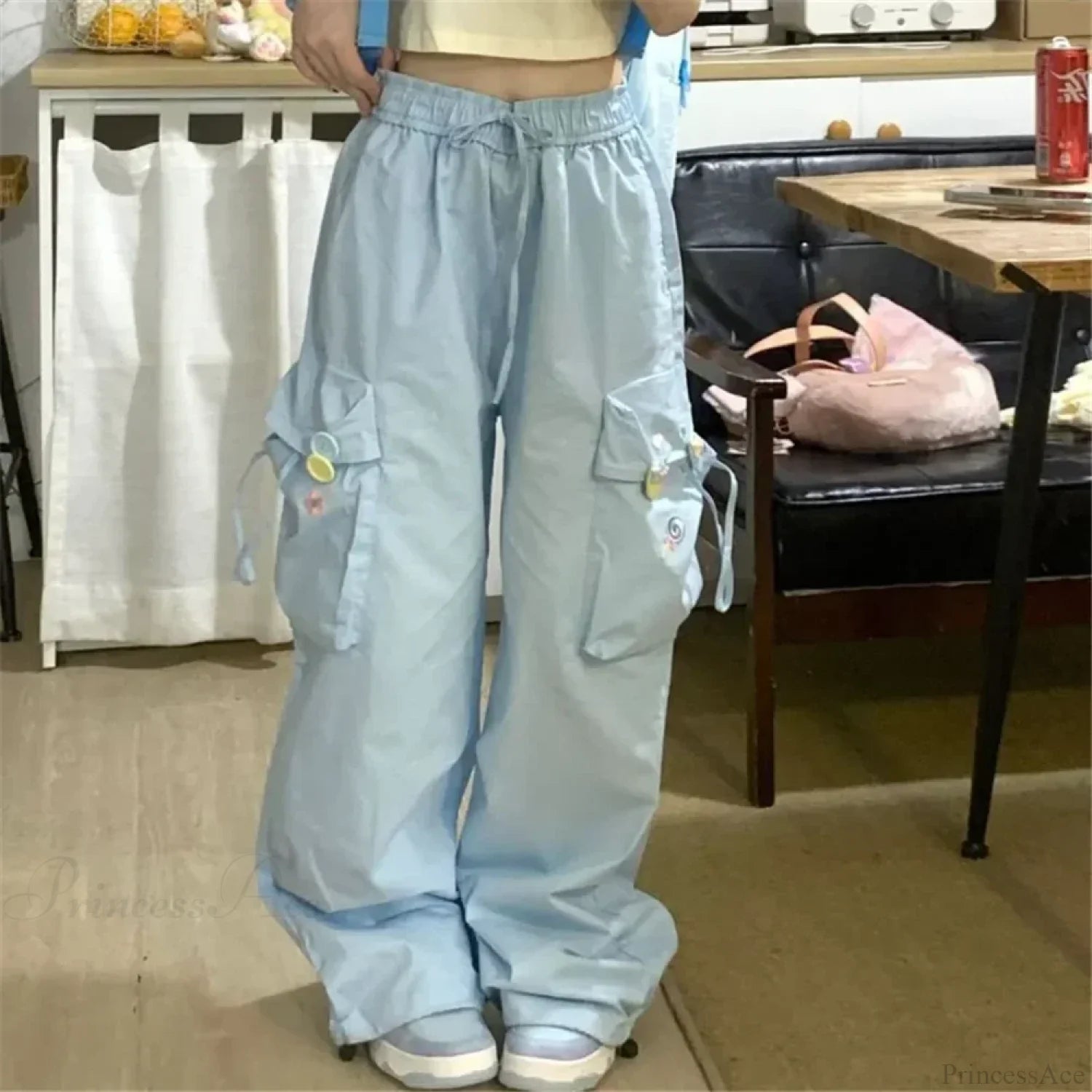 Blue Sweet Embroidered Casual Japanese Trend Pant Blue / XS pant-250223