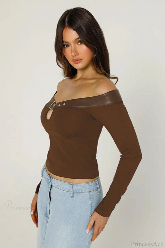 Boat Neck Cutout Fitted Long Sleeve Tee