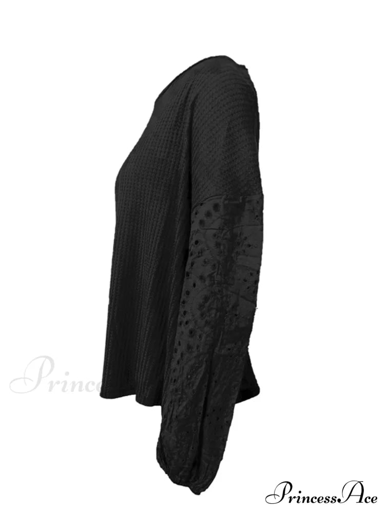 Boat With Openwork Dropped Blouse Neck Shoulders