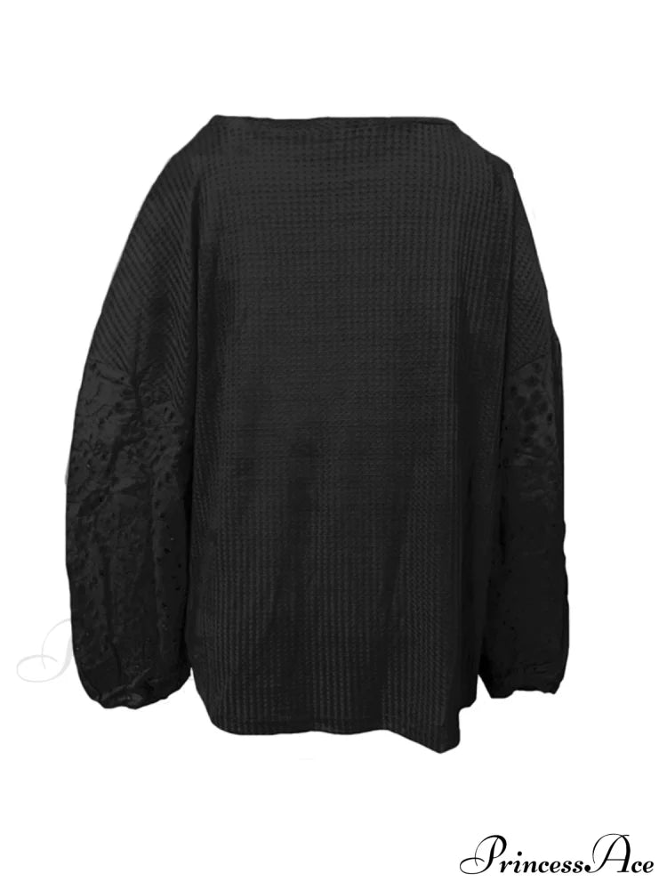 Boat With Openwork Dropped Blouse Neck Shoulders