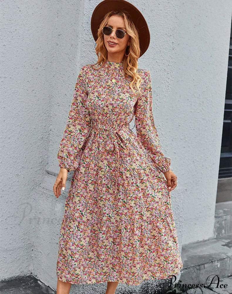 Bohemian Casual Dress With Print M / Blue Print Dress