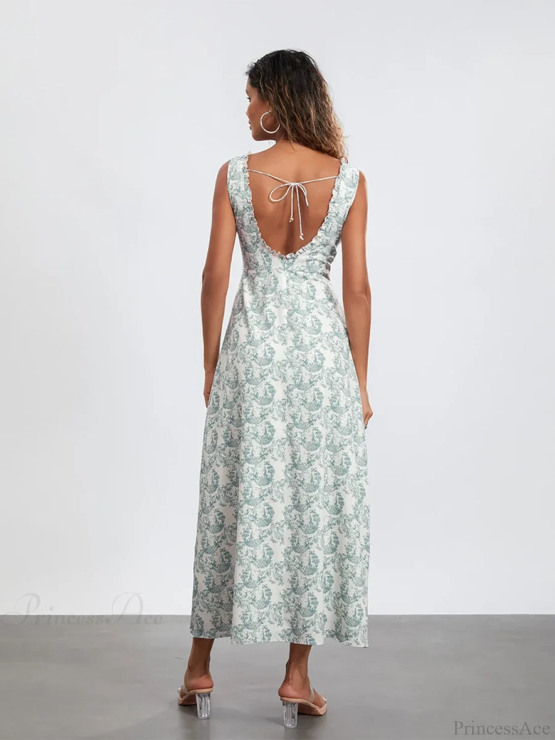 Bohemian Floral Tank Dress Sleeveless Ruffled Tie-up Sweetheart Floral Dress floraldress-250126