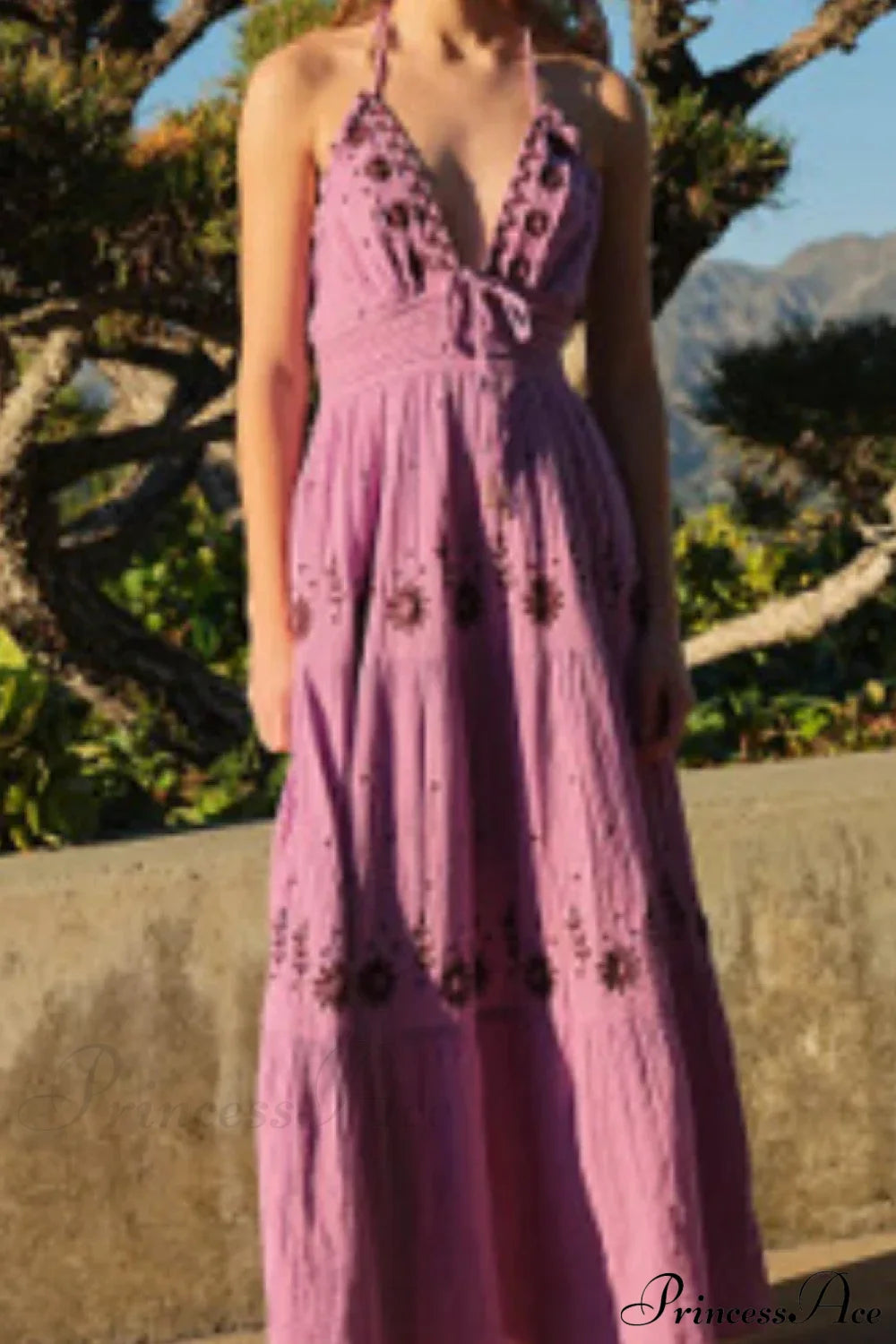 Bohemian Flower Birthday Beach Holiday Boho Dress Pink / S