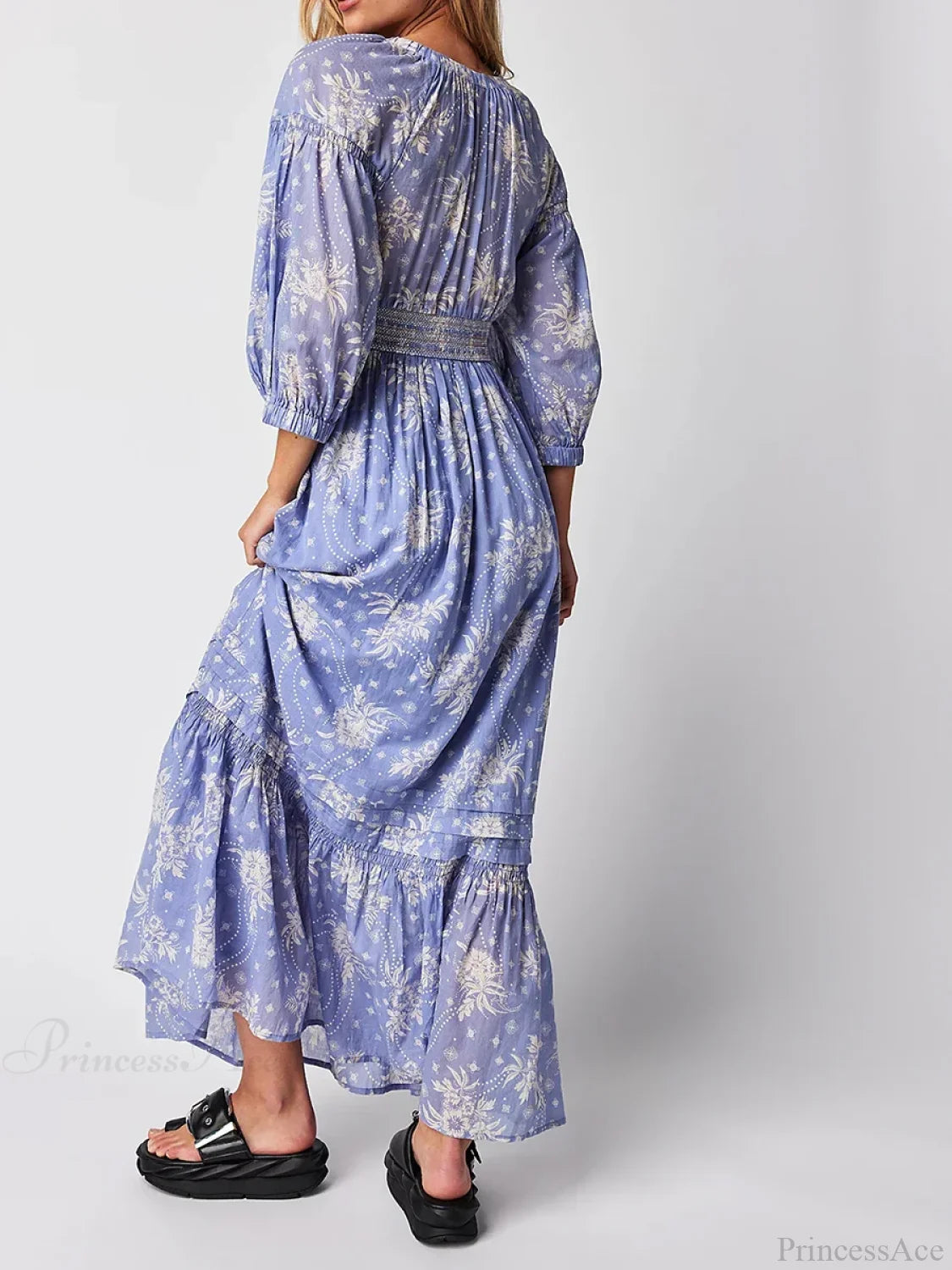 Bohemian Shirred Waist Floral Dress oldfloraldress-250126