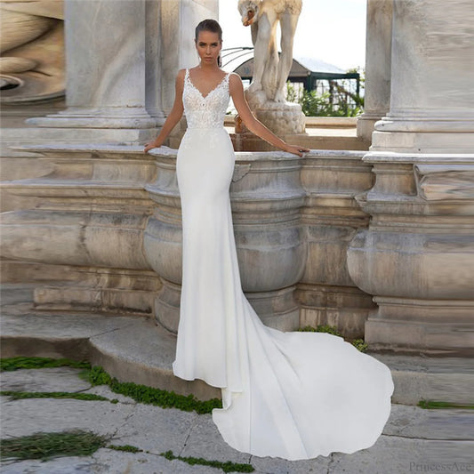 Bohemian V-Neck Lace Wedding Dress weddingdress-250223