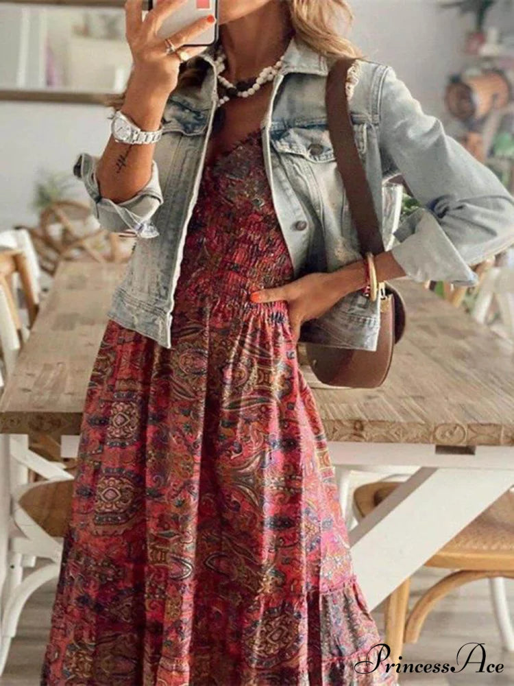 Bohemian Waisted Stylish Floral Print Dress Dresses