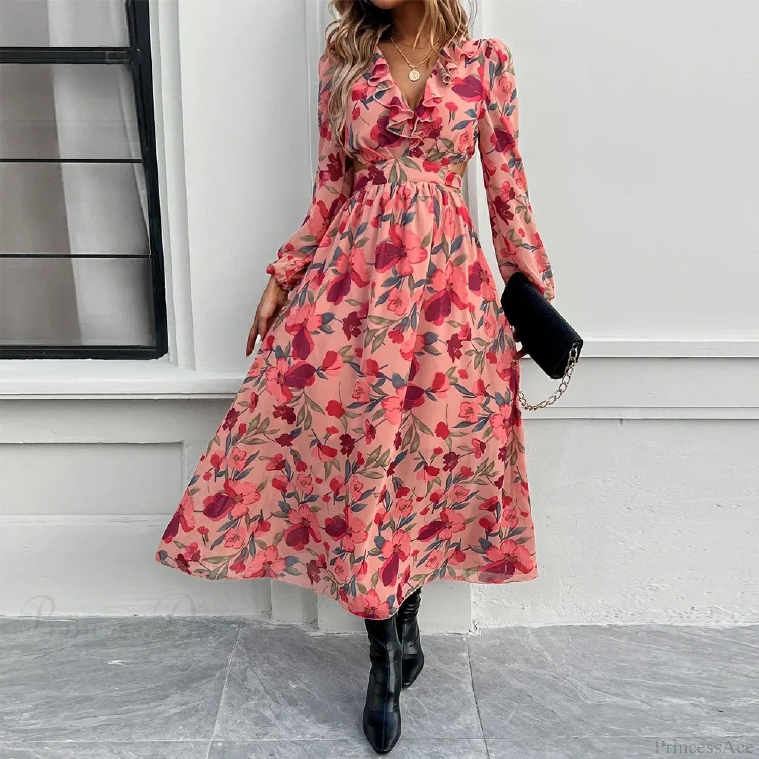 Boho Beach Deep V Neck Maxi Dress bohodress-250126